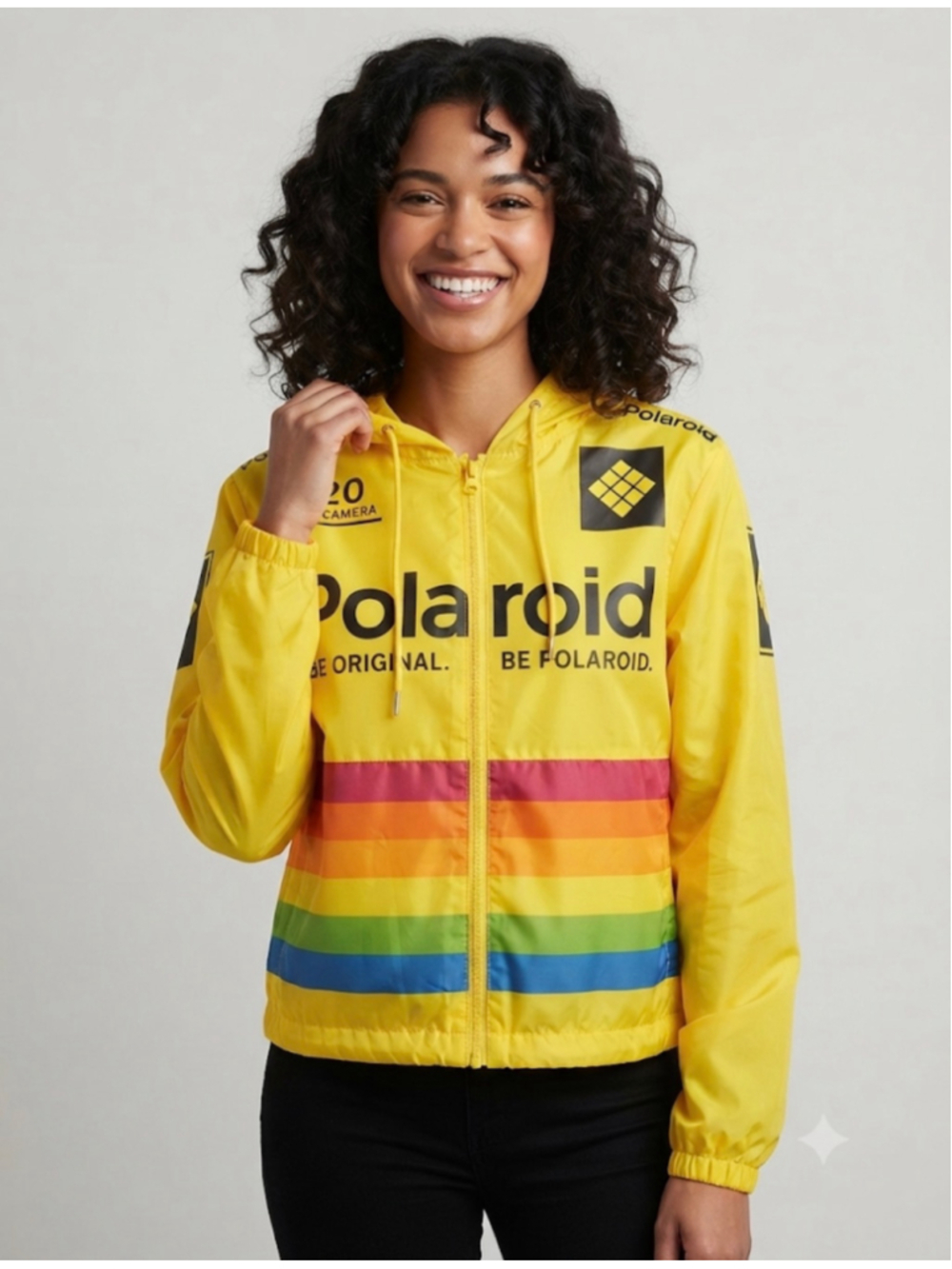 Polaroid Windbreaker Jacket Size M Yellow Multicolor